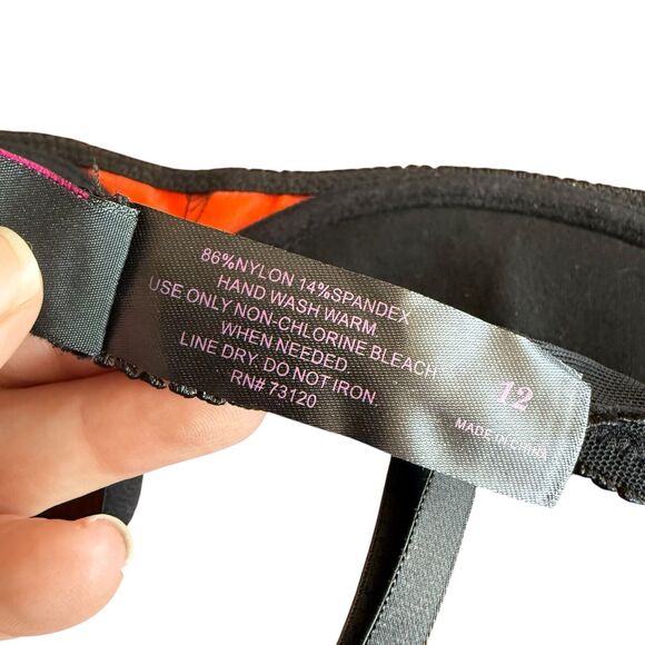 Fredericks of Hollywood Open Cup Bra SMALL 12 32C 34B Lux Satin Orange Lace Sexy - Picture 9 of 10